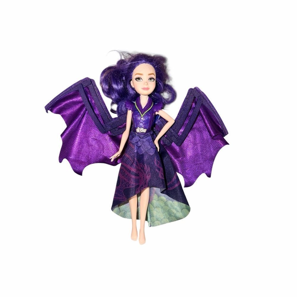 Disney Descendants 3 Dragon Queen Mal Doll Expanding Wings Purple Toy Hasbro EUC